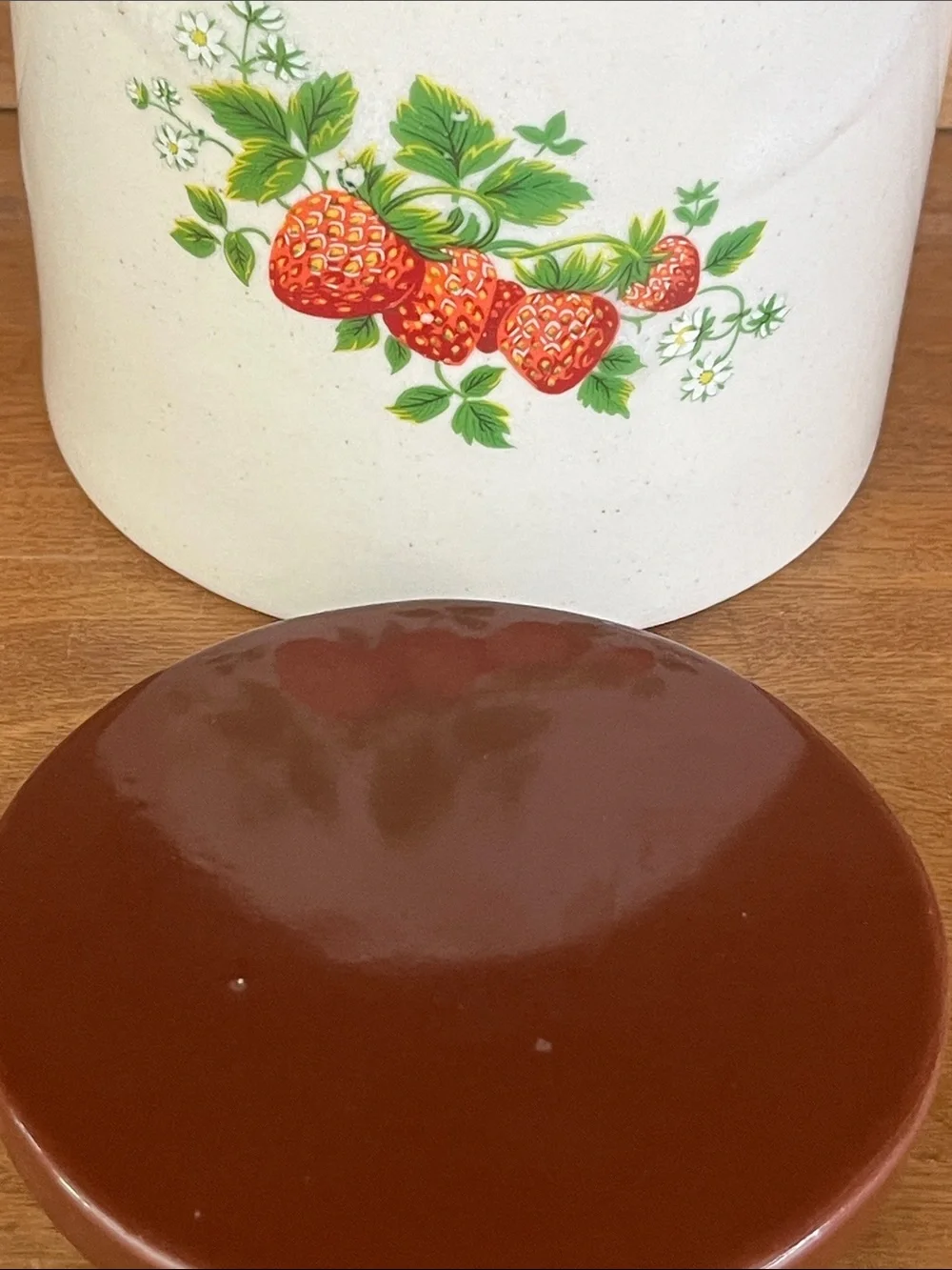 Vintage 80’s House of Webster, Strawberries Stoneware Crock W/Lid.